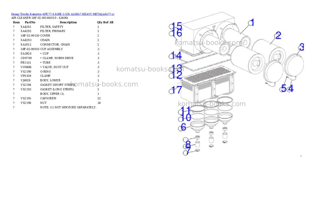 Komatsu AFE77-S 830E-5 S/N A50057 HEAVY METAL Parts catalog cover Page 5