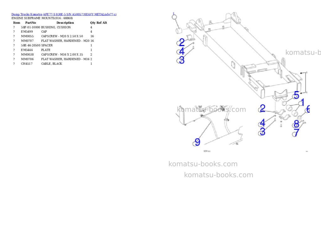 Komatsu AFE77-S 830E-5 S/N A50057 HEAVY METAL Parts catalog cover Page 8