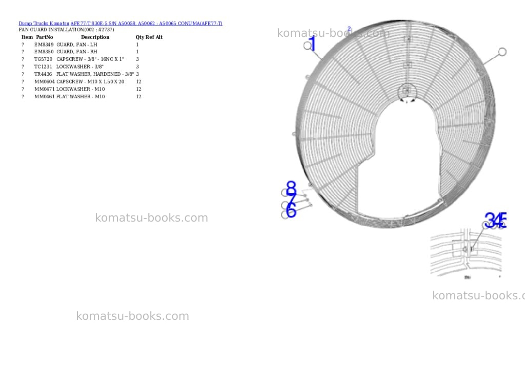 Komatsu AFE77-T 830E-5 S/N A50058, A50062 - A50065 CONUMA Parts catalog cover