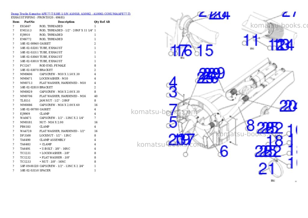 Komatsu AFE77-T 830E-5 S/N A50058, A50062 - A50065 CONUMA Parts catalog cover Page 10