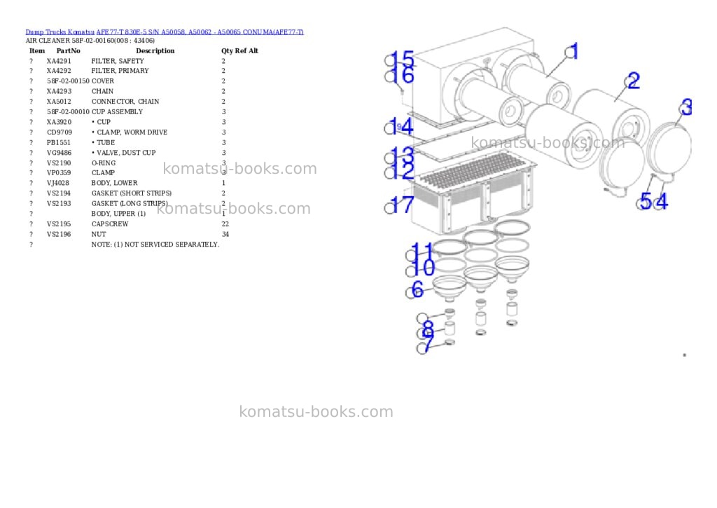 Komatsu AFE77-T 830E-5 S/N A50058, A50062 - A50065 CONUMA Parts catalog cover Page 4