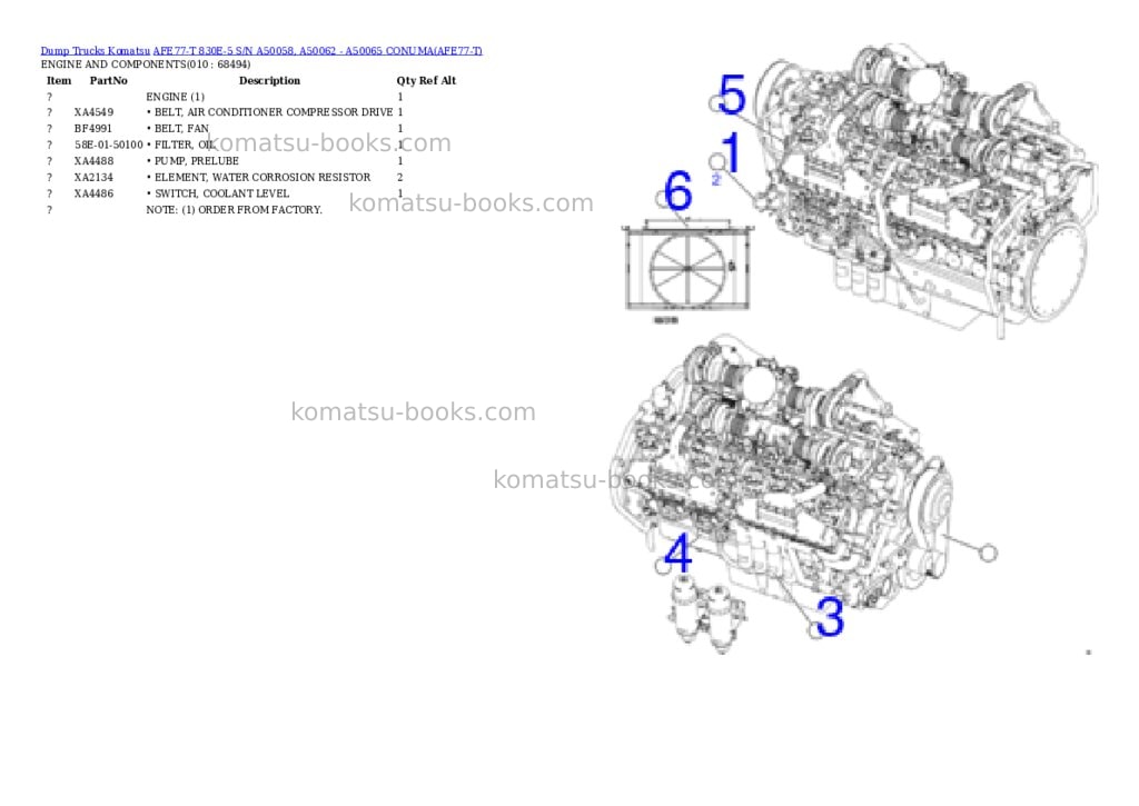 Komatsu AFE77-T 830E-5 S/N A50058, A50062 - A50065 CONUMA Parts catalog cover Page 5