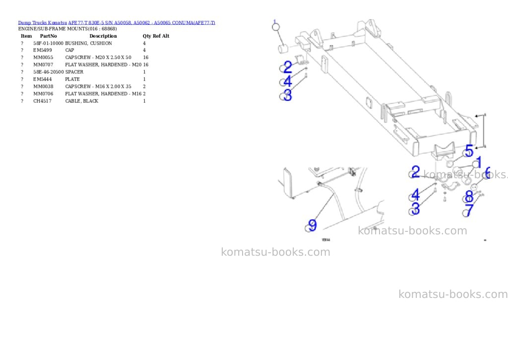 Komatsu AFE77-T 830E-5 S/N A50058, A50062 - A50065 CONUMA Parts catalog cover Page 8
