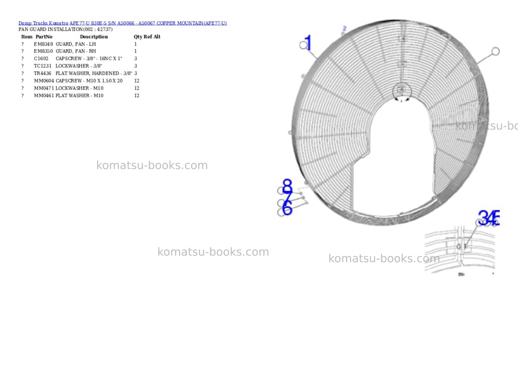 Komatsu AFE77-U 830E-5 S/N A50066 - A50067 COPPER MOUNTAIN Parts catalog cover Komatsu AFE77-U 830E-5 S/N A50066 - A50067 COPPER MOUNTAIN Parts catalog cover