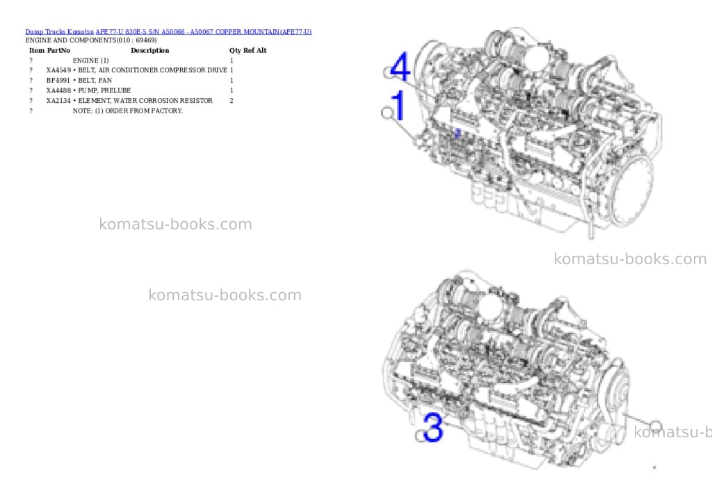 Komatsu AFE77-U 830E-5 S/N A50066 - A50067 COPPER MOUNTAIN Parts catalog cover Page 5 Komatsu AFE77-U 830E-5 S/N A50066 - A50067 COPPER MOUNTAIN Parts catalog cover Page 5