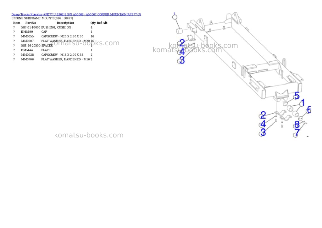 Komatsu AFE77-U 830E-5 S/N A50066 - A50067 COPPER MOUNTAIN Parts catalog cover Page 8 Komatsu AFE77-U 830E-5 S/N A50066 - A50067 COPPER MOUNTAIN Parts catalog cover Page 8