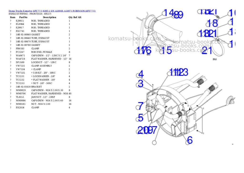 Komatsu AFE77-V 830E-5 S/N A50069, A50071 ROBINSON Parts catalog cover Page 10 Komatsu AFE77-V 830E-5 S/N A50069, A50071 ROBINSON Parts catalog cover Page 10