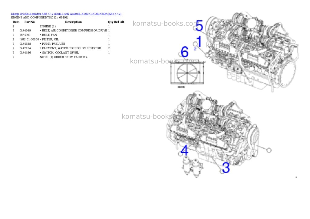 Komatsu AFE77-V 830E-5 S/N A50069, A50071 ROBINSON Parts catalog cover Page 6 Komatsu AFE77-V 830E-5 S/N A50069, A50071 ROBINSON Parts catalog cover Page 6