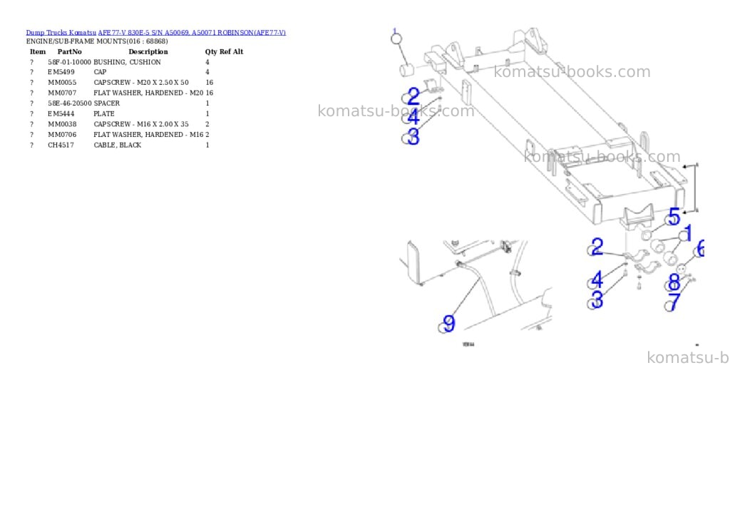 Komatsu AFE77-V 830E-5 S/N A50069, A50071 ROBINSON Parts catalog cover Page 8 Komatsu AFE77-V 830E-5 S/N A50069, A50071 ROBINSON Parts catalog cover Page 8