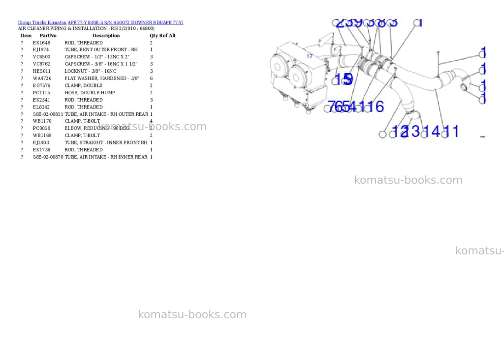 Komatsu AFE77-Y 830E-5 S/N A50072 DOWNER EDI Parts catalog cover Page 5