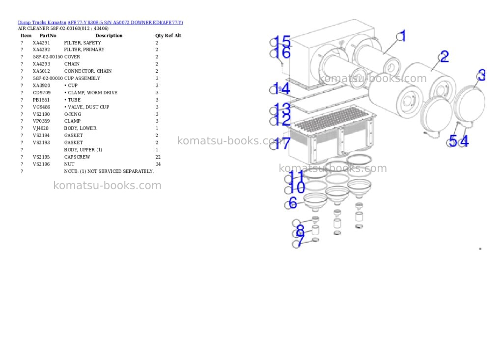 Komatsu AFE77-Y 830E-5 S/N A50072 DOWNER EDI Parts catalog cover Page 6