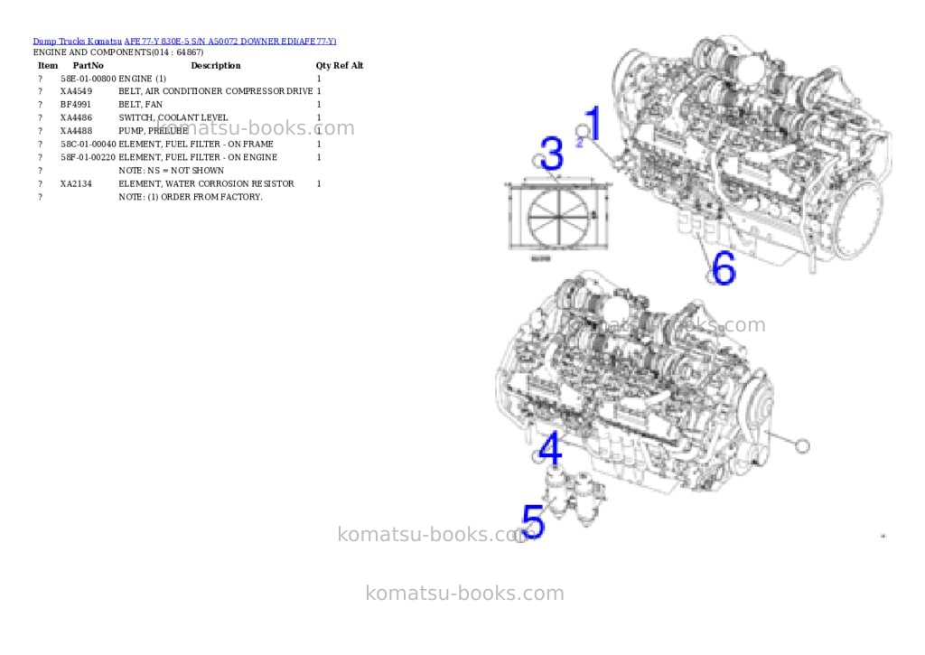 Komatsu AFE77-Y 830E-5 S/N A50072 DOWNER EDI Parts catalog cover Page 7