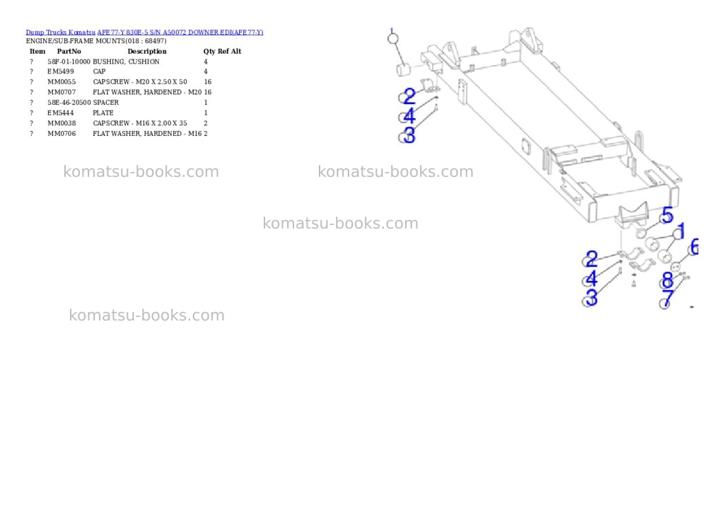 Komatsu AFE77-Y 830E-5 S/N A50072 DOWNER EDI Parts catalog cover Page 9