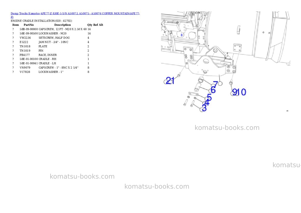 Komatsu AFE77-Z 830E-5 S/N A50073, A50075 - A50076 COPPER MOUNTAIN Parts catalog cover Page 5