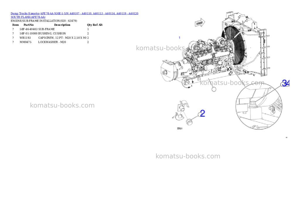 Komatsu AFE78-AA 930E-5 S/N A40107 - A40110, A40113 - A40114, A40119 - A40120 SOUTH FLANK Parts catalog cover Page 10 Komatsu AFE78-AA 930E-5 S/N A40107 - A40110, A40113 - A40114, A40119 - A40120 SOUTH FLANK Parts catalog cover Page 10