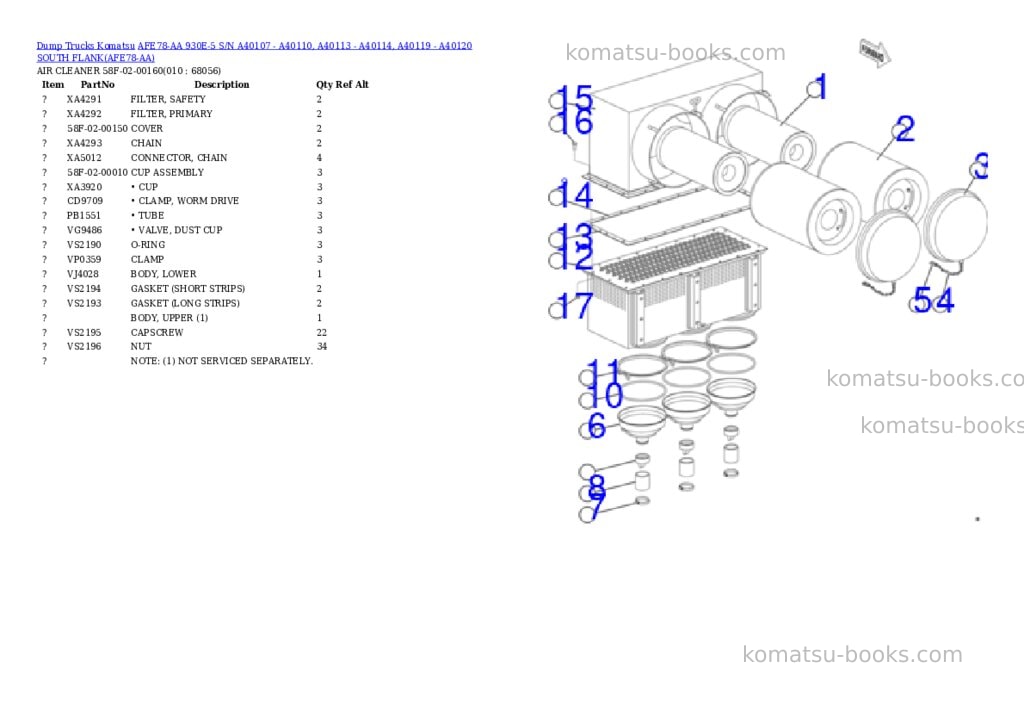 Komatsu AFE78-AA 930E-5 S/N A40107 - A40110, A40113 - A40114, A40119 - A40120 SOUTH FLANK Parts catalog cover Page 5 Komatsu AFE78-AA 930E-5 S/N A40107 - A40110, A40113 - A40114, A40119 - A40120 SOUTH FLANK Parts catalog cover Page 5