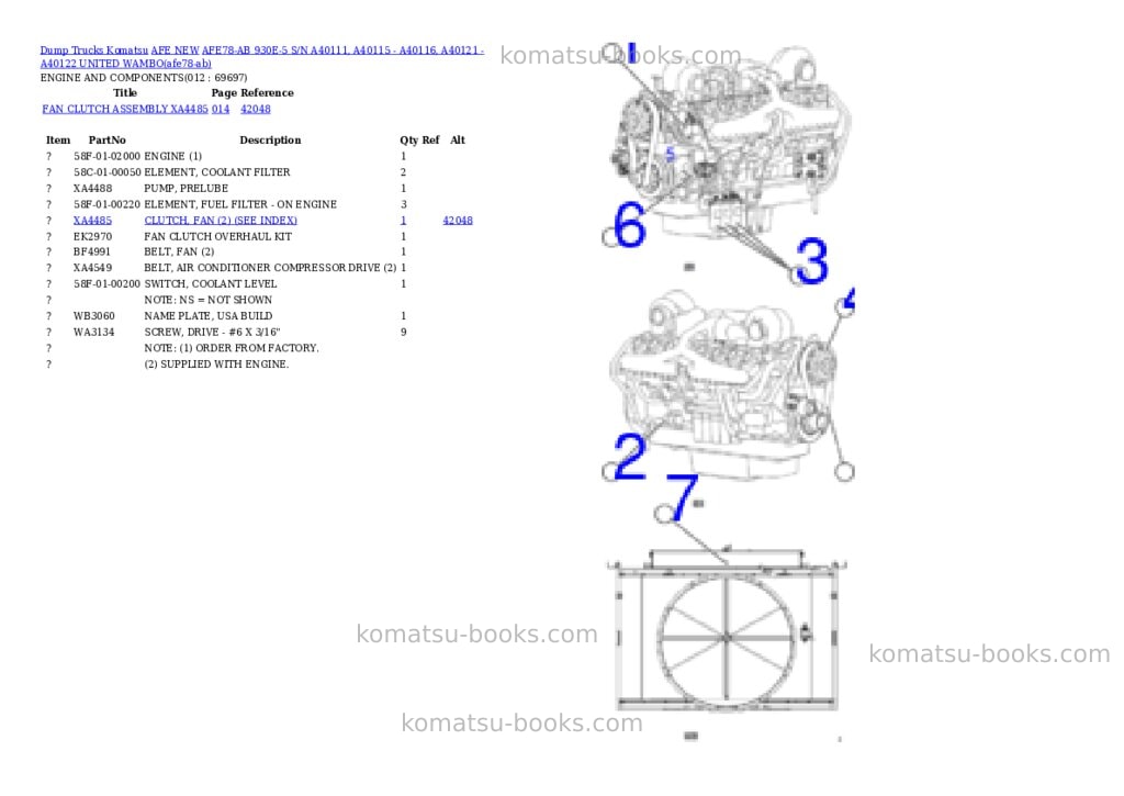 Komatsu AFE78-AB 930E-5 S/N A40111, A40115 - A40116, A40121 - A40122 UNITED WAMBO Parts catalog cover Page 6