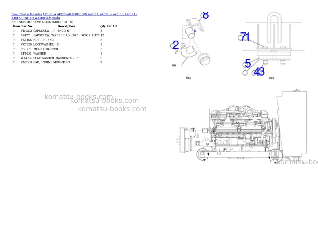 Komatsu AFE78-AB 930E-5 S/N A40111, A40115 - A40116, A40121 - A40122 UNITED WAMBO Parts catalog cover Page 8
