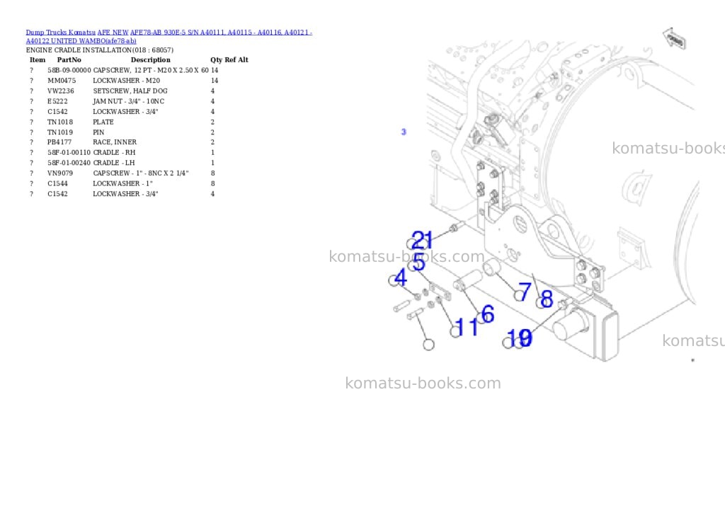 Komatsu AFE78-AB 930E-5 S/N A40111, A40115 - A40116, A40121 - A40122 UNITED WAMBO Parts catalog cover Page 9