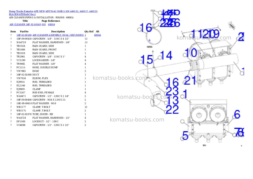 Komatsu AFE78-AC 930E-5 S/N A40112, A40117, A40125 BLACKWATER Parts catalog cover Page 4 Komatsu AFE78-AC 930E-5 S/N A40112, A40117, A40125 BLACKWATER Parts catalog cover Page 4