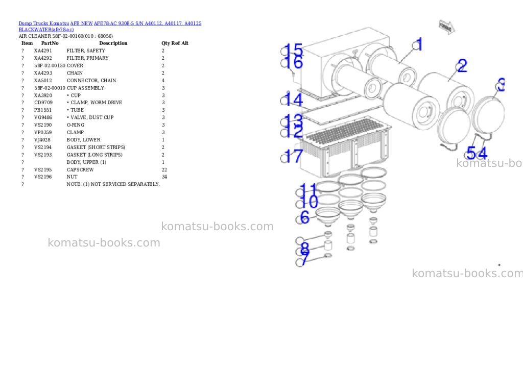 Komatsu AFE78-AC 930E-5 S/N A40112, A40117, A40125 BLACKWATER Parts catalog cover Page 5 Komatsu AFE78-AC 930E-5 S/N A40112, A40117, A40125 BLACKWATER Parts catalog cover Page 5
