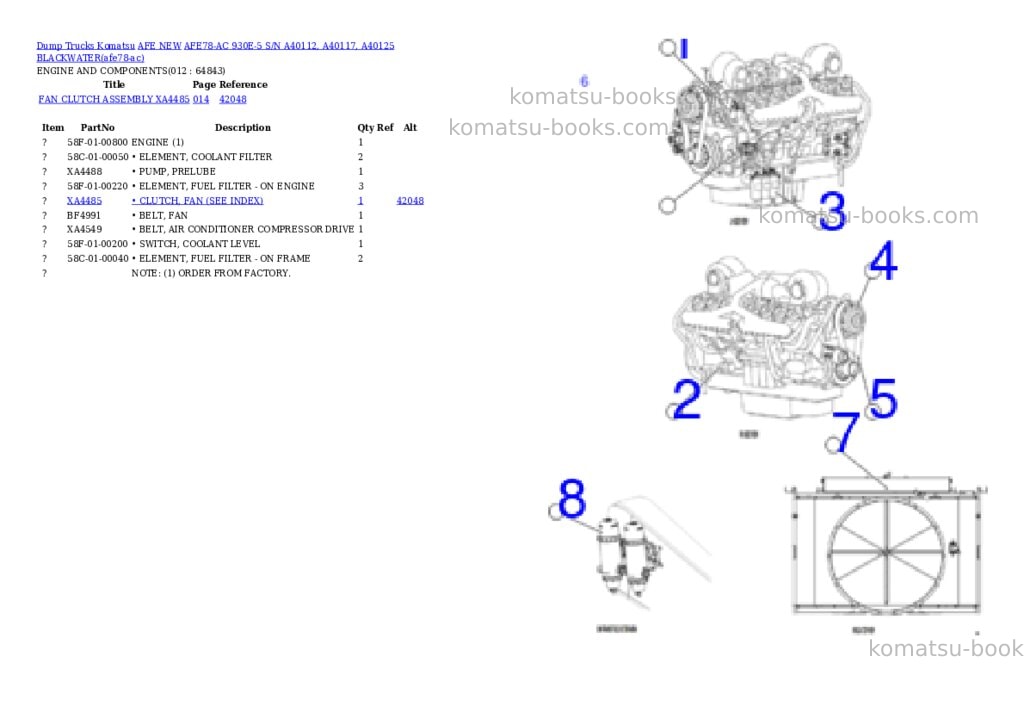 Komatsu AFE78-AC 930E-5 S/N A40112, A40117, A40125 BLACKWATER Parts catalog cover Page 6 Komatsu AFE78-AC 930E-5 S/N A40112, A40117, A40125 BLACKWATER Parts catalog cover Page 6
