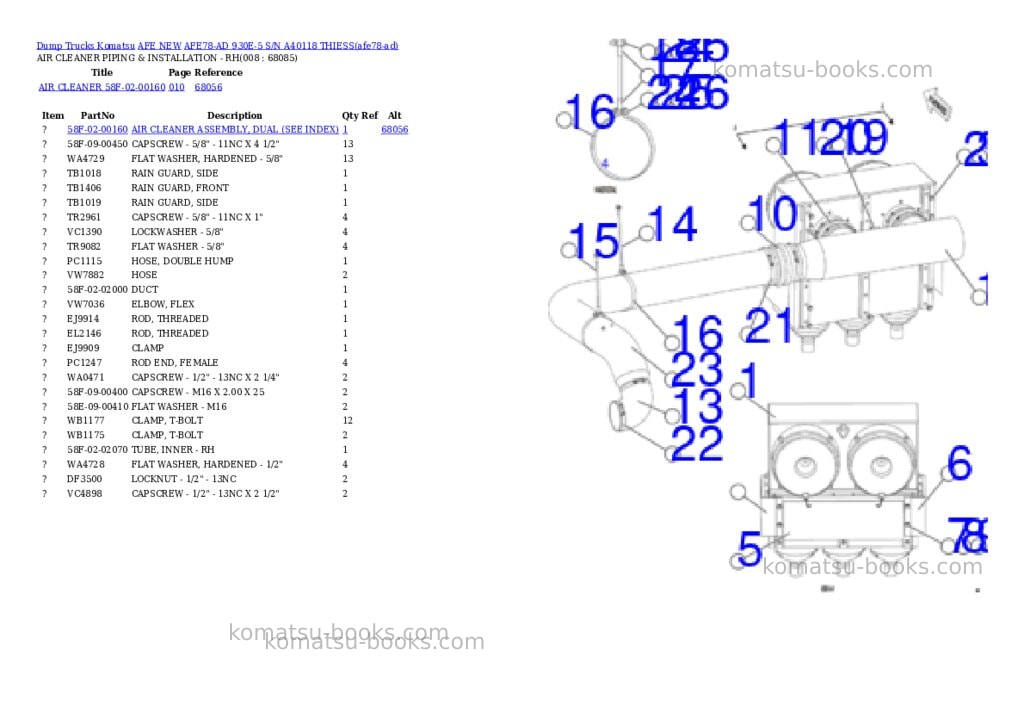 Komatsu AFE78-AD 930E-5 S/N A40118 THIESS Parts catalog cover Page 4 Komatsu AFE78-AD 930E-5 S/N A40118 THIESS Parts catalog cover Page 4