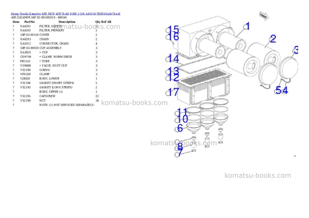 Komatsu AFE78-AD 930E-5 S/N A40118 THIESS Parts catalog cover Page 5 Komatsu AFE78-AD 930E-5 S/N A40118 THIESS Parts catalog cover Page 5