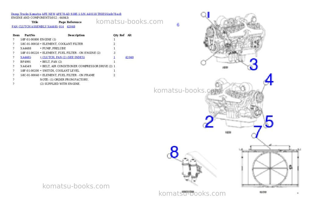Komatsu AFE78-AD 930E-5 S/N A40118 THIESS Parts catalog cover Page 6 Komatsu AFE78-AD 930E-5 S/N A40118 THIESS Parts catalog cover Page 6