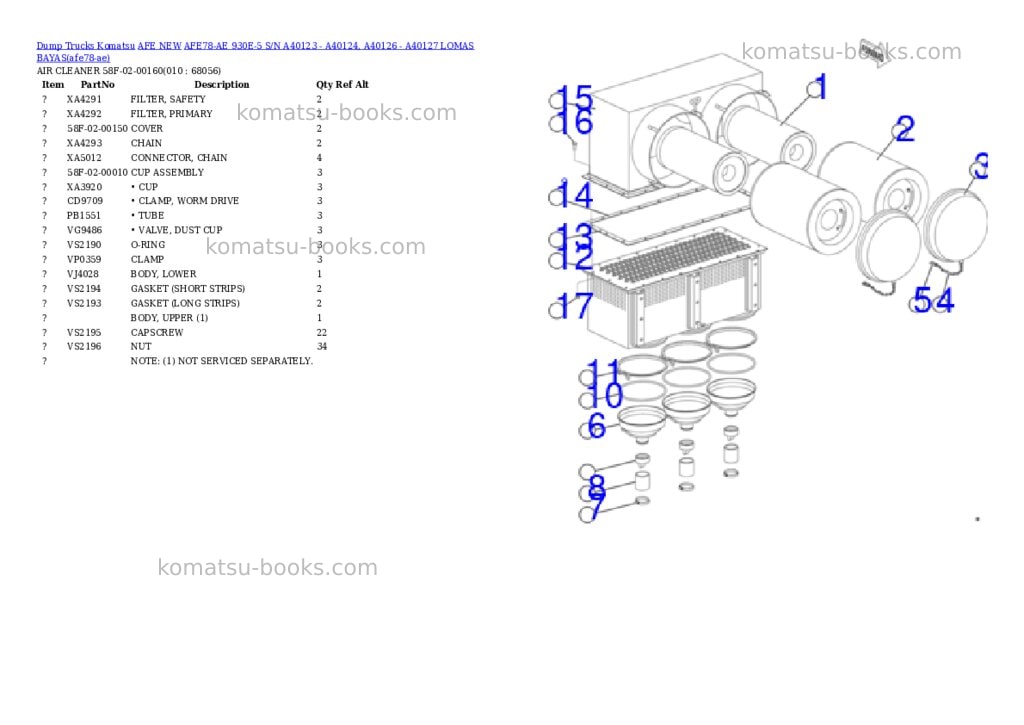 Komatsu AFE78-AE 930E-5 S/N A40123 - A40124, A40126 - A40127 LOMAS BAYAS Parts catalog cover Page 5 Komatsu AFE78-AE 930E-5 S/N A40123 - A40124, A40126 - A40127 LOMAS BAYAS Parts catalog cover Page 5