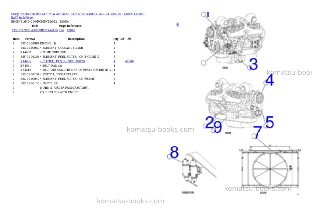 Komatsu AFE78-AE 930E-5 S/N A40123 - A40124, A40126 - A40127 LOMAS BAYAS Parts catalog cover Page 6 Komatsu AFE78-AE 930E-5 S/N A40123 - A40124, A40126 - A40127 LOMAS BAYAS Parts catalog cover Page 6
