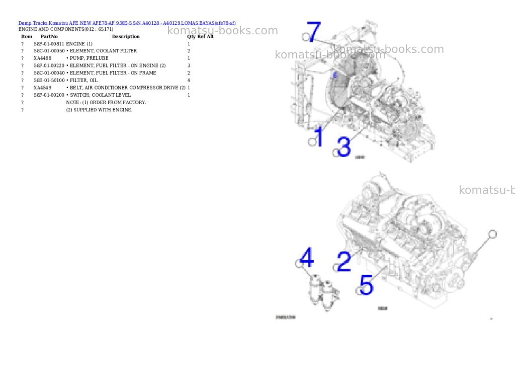 Komatsu AFE78-AF 930E-5 S/N A40128 - A40129 LOMAS BAYAS Parts catalog cover Page 6