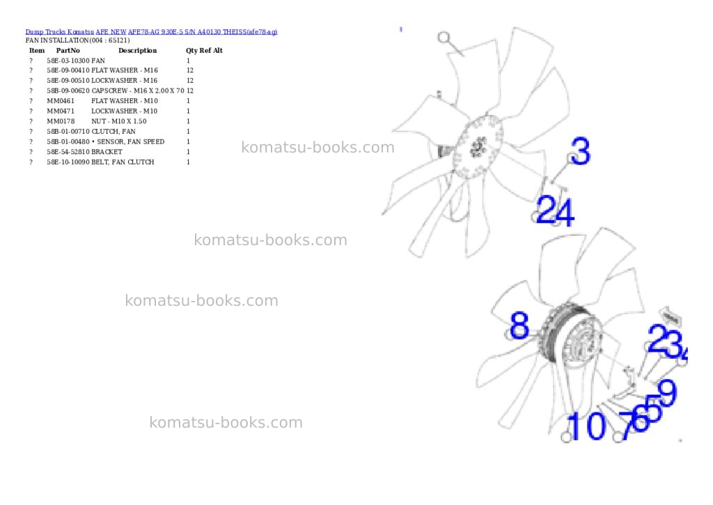 Komatsu AFE78-AG 930E-5 S/N A40130 THEISS Parts catalog cover Page 2 Komatsu AFE78-AG 930E-5 S/N A40130 THEISS Parts catalog cover Page 2
