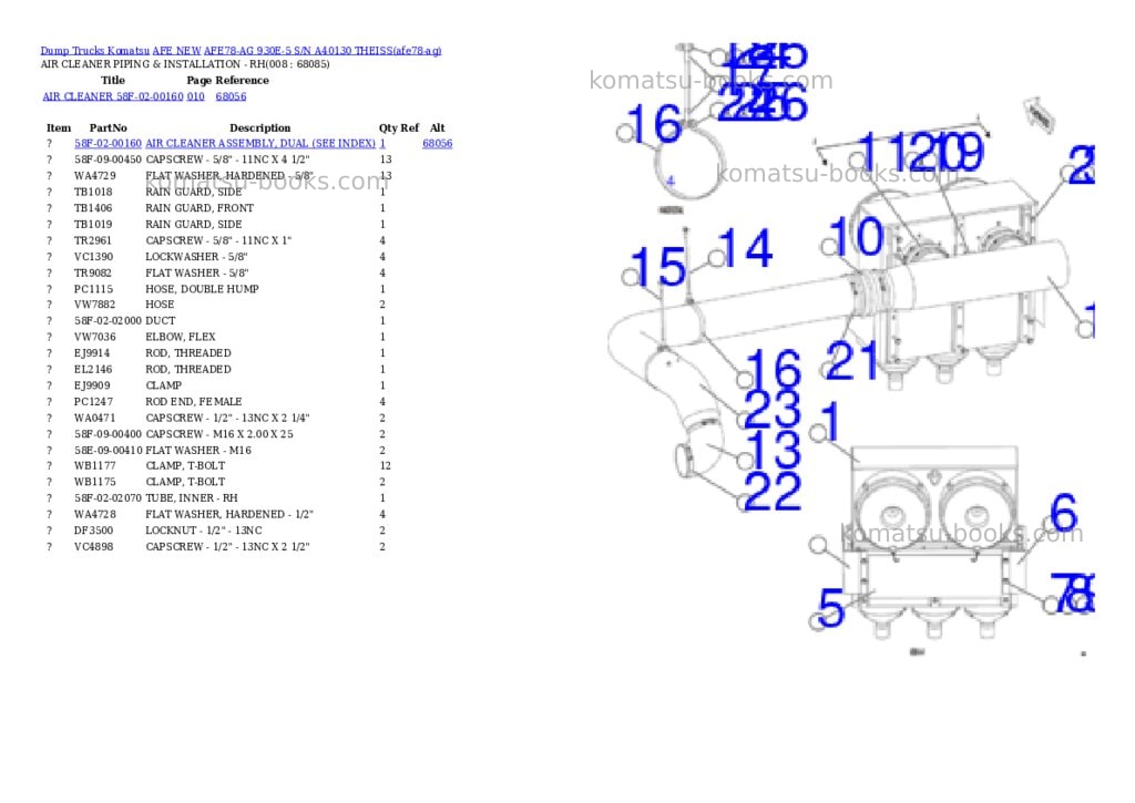 Komatsu AFE78-AG 930E-5 S/N A40130 THEISS Parts catalog cover Page 4 Komatsu AFE78-AG 930E-5 S/N A40130 THEISS Parts catalog cover Page 4