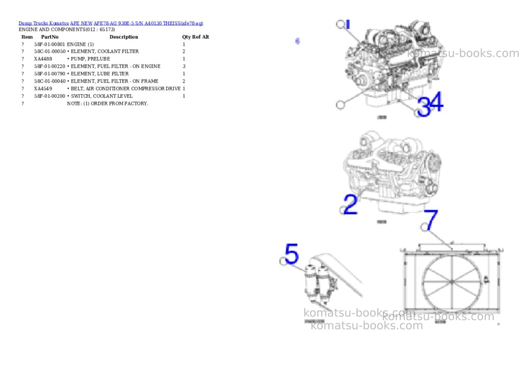 Komatsu AFE78-AG 930E-5 S/N A40130 THEISS Parts catalog cover Page 6 Komatsu AFE78-AG 930E-5 S/N A40130 THEISS Parts catalog cover Page 6