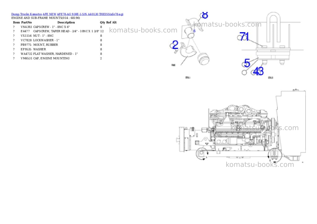 Komatsu AFE78-AG 930E-5 S/N A40130 THEISS Parts catalog cover Page 7 Komatsu AFE78-AG 930E-5 S/N A40130 THEISS Parts catalog cover Page 7