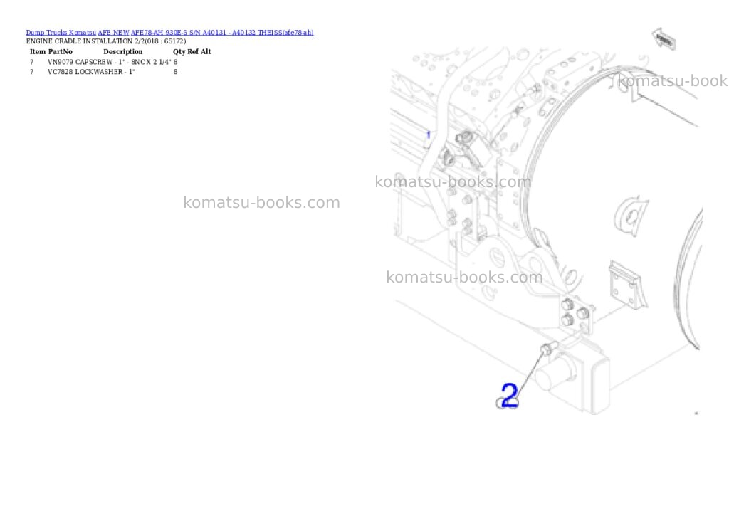 Komatsu AFE78-AH 930E-5 S/N A40131 - A40132 THEISS Parts catalog cover Page 9