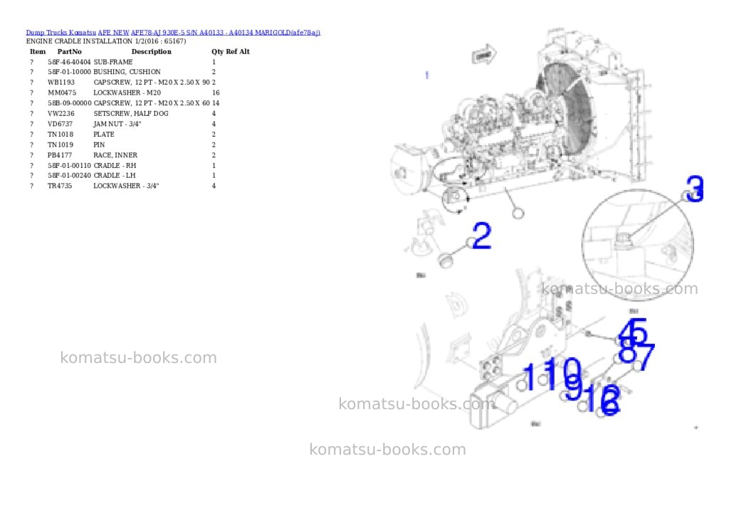 Komatsu AFE78-AJ 930E-5 S/N A40133 - A40134 MARIGOLD Parts catalog cover