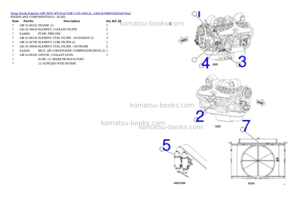 Komatsu AFE78-AJ 930E-5 S/N A40133 - A40134 MARIGOLD Parts catalog cover Page 6