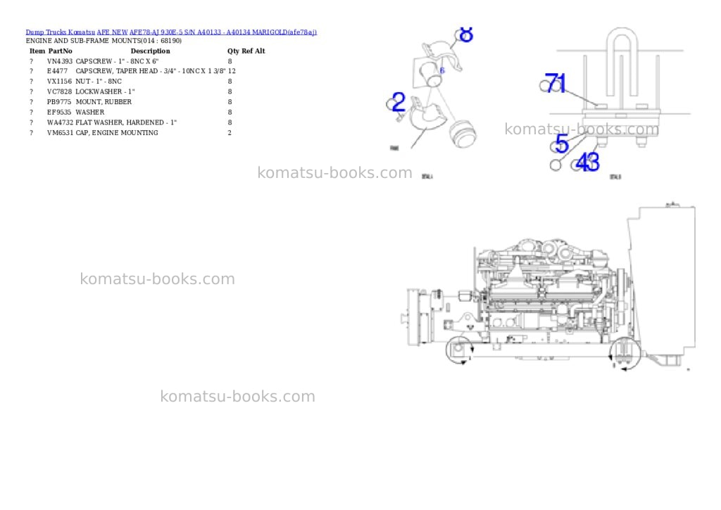 Komatsu AFE78-AJ 930E-5 S/N A40133 - A40134 MARIGOLD Parts catalog cover Page 7