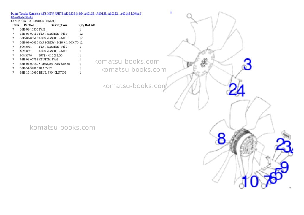 Komatsu AFE78-AK 930E-5 S/N A40135 - A40138, A40142 - A40143 LOMAS BAYAS Parts catalog cover Page 2 Komatsu AFE78-AK 930E-5 S/N A40135 - A40138, A40142 - A40143 LOMAS BAYAS Parts catalog cover Page 2