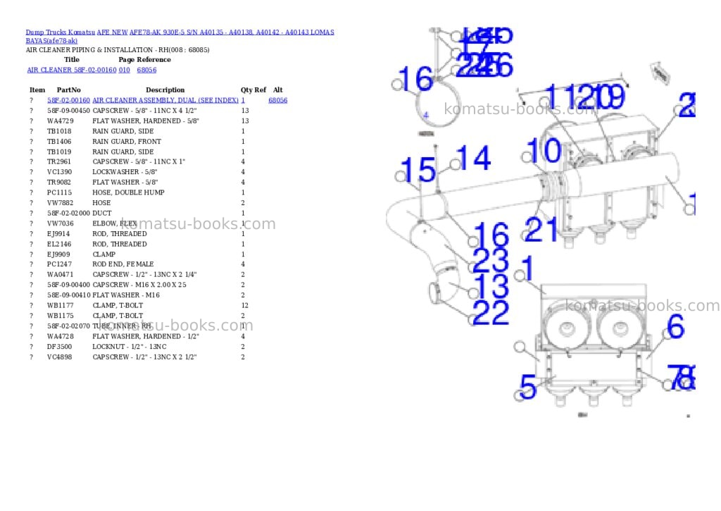 Komatsu AFE78-AK 930E-5 S/N A40135 - A40138, A40142 - A40143 LOMAS BAYAS Parts catalog cover Page 4 Komatsu AFE78-AK 930E-5 S/N A40135 - A40138, A40142 - A40143 LOMAS BAYAS Parts catalog cover Page 4