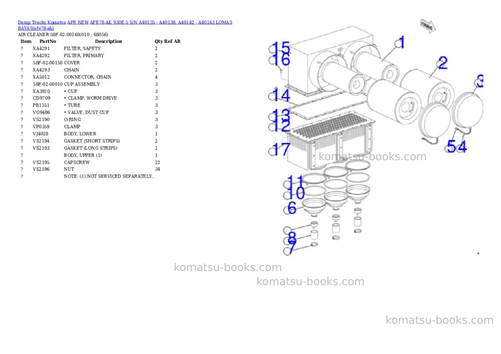 Komatsu AFE78-AK 930E-5 S/N A40135 - A40138, A40142 - A40143 LOMAS BAYAS Parts catalog cover Page 5 Komatsu AFE78-AK 930E-5 S/N A40135 - A40138, A40142 - A40143 LOMAS BAYAS Parts catalog cover Page 5