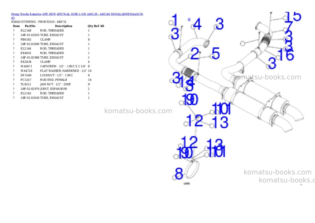 Komatsu AFE78-AL 930E-5 S/N A40139 - A40140 MOGALAKWENA Parts catalog cover Page 10 Komatsu AFE78-AL 930E-5 S/N A40139 - A40140 MOGALAKWENA Parts catalog cover Page 10