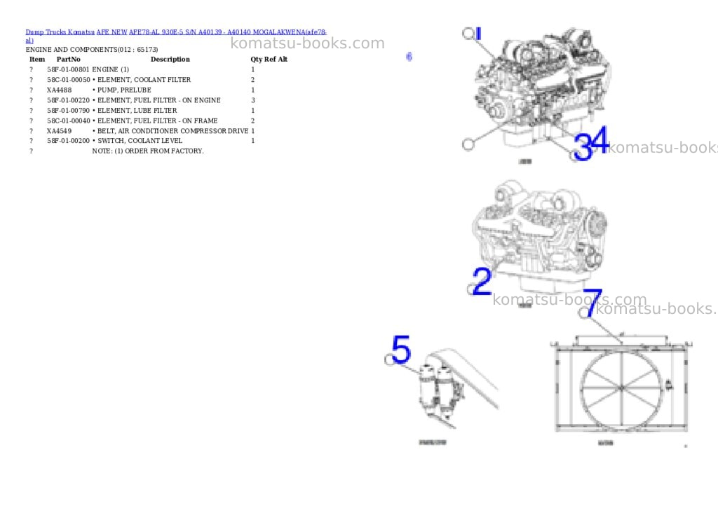 Komatsu AFE78-AL 930E-5 S/N A40139 - A40140 MOGALAKWENA Parts catalog cover Page 6 Komatsu AFE78-AL 930E-5 S/N A40139 - A40140 MOGALAKWENA Parts catalog cover Page 6
