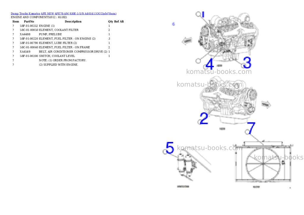 Komatsu AFE78-AM 930E-5 S/N A40141 IOCC Parts catalog cover Page 6 Komatsu AFE78-AM 930E-5 S/N A40141 IOCC Parts catalog cover Page 6