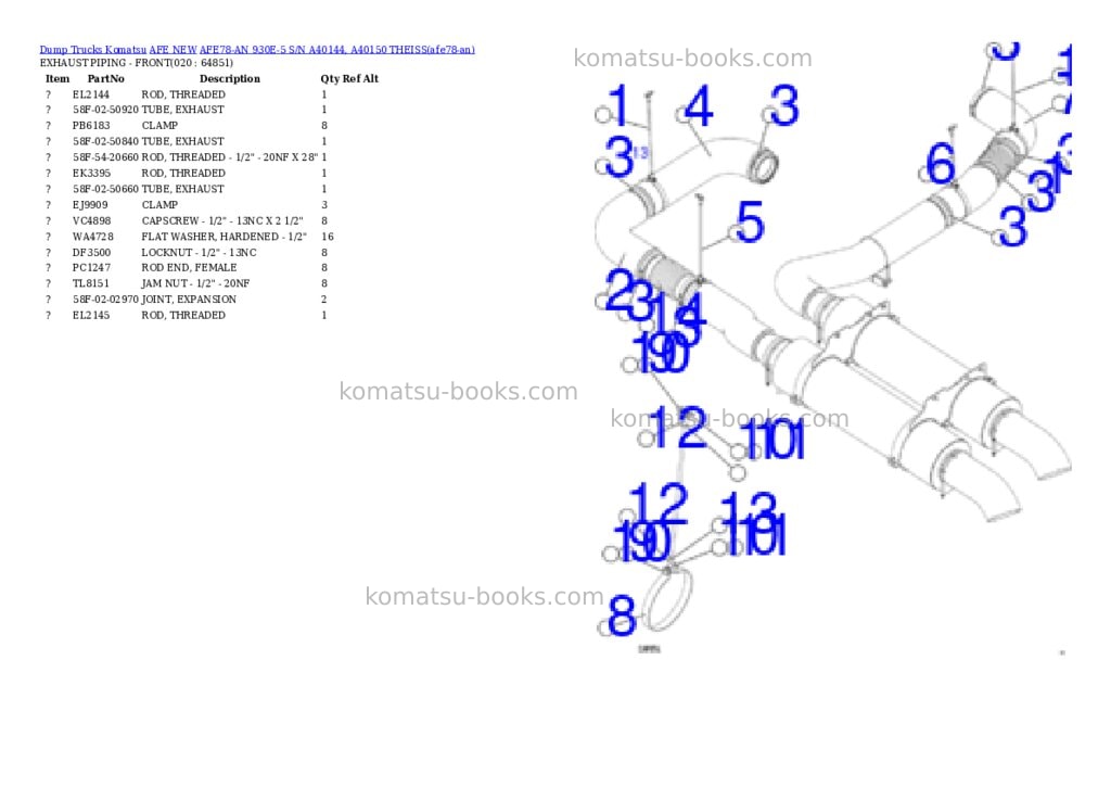 Komatsu AFE78-AN 930E-5 S/N A40144, A40150 THEISS Parts catalog cover Page 10
