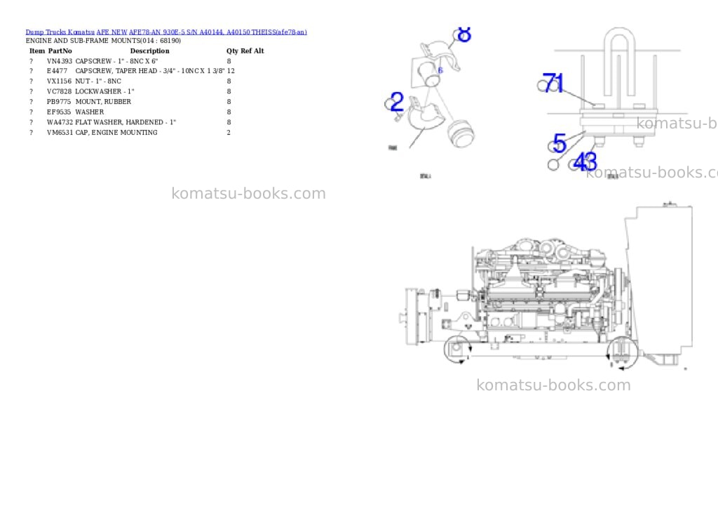 Komatsu AFE78-AN 930E-5 S/N A40144, A40150 THEISS Parts catalog cover Page 7