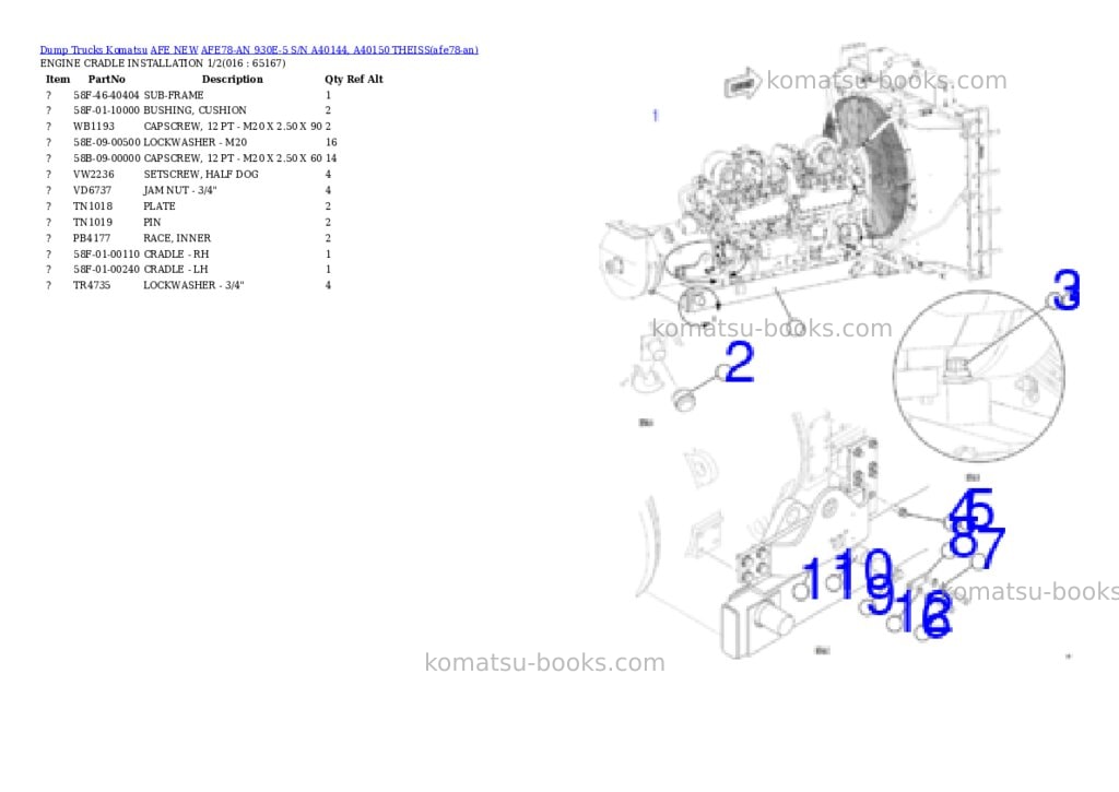 Komatsu AFE78-AN 930E-5 S/N A40144, A40150 THEISS Parts catalog cover Page 8