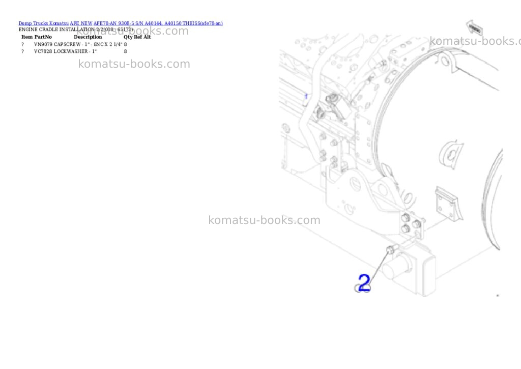 Komatsu AFE78-AN 930E-5 S/N A40144, A40150 THEISS Parts catalog cover Page 9